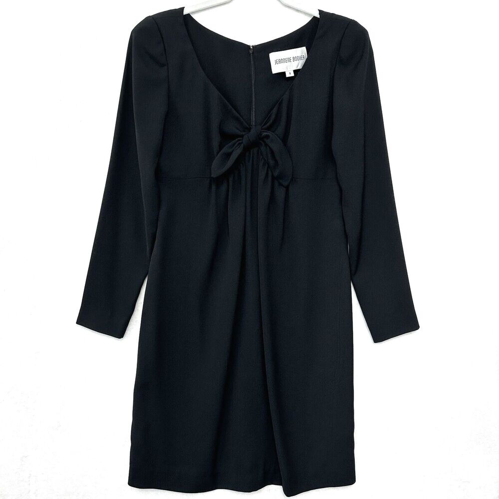 Jeannene Booher Dress Womens Sz 4 Lined Pullover Twist-Tie Front Back Zip Black